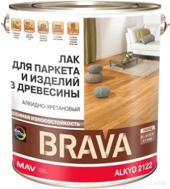 Изображение: лак brava alkyd 2122 для паркета и изделий из древесины (ау-2122) бесцветный глянцевый 3л (2,3кг)  в Минске