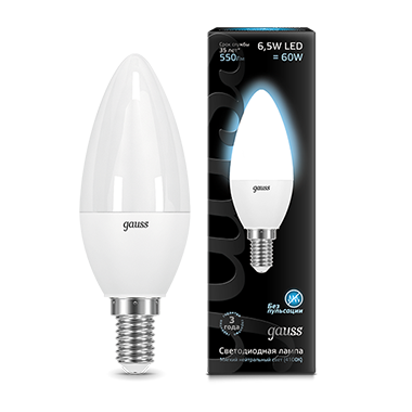 Изображение: лампа светодиодная led свеча e14 6.5w 550lm 4100к 1/10/50   т.м.gauss в Минске