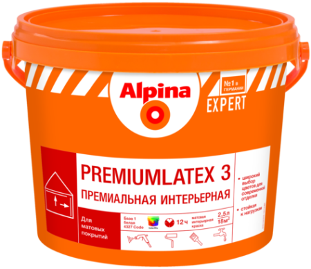 Изображение: краска вд-ак alpina expert premiumlatex 3 база 3 (прозрачная) 9,4 л / 14,9 кг в Минске