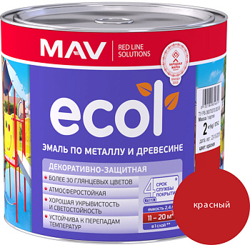 Картинка: эмаль ecol по металлу и древесине (пф-115) красная глянцевая 2,4л  в Минске