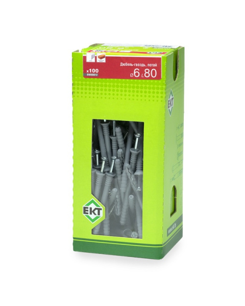 Дюбель-гвоздь 6х80 потай, полипропилен, в пласт. контейнере, ЕКТ (упак/50шт)