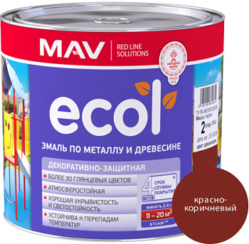Картинка: эмаль ecol по металлу и древесине (пф-115) красно-коричневая глянцевая 1,0л (0,9кг) в Минске