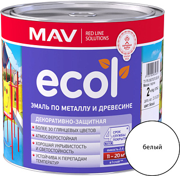 Картинка: эмаль ecol по металлу и древесине (пф-115) белая глянцевая 2,4л  в Минске