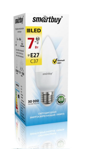Изображение: лампа светодиодная (led) smartbuy-c37-07w/3000/e27  в Минске