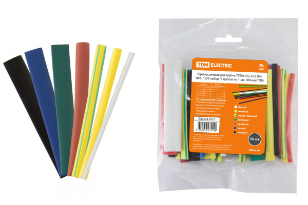 Изображение: трубка термоусаживаемая тут нг. d=8/4  набор (7 цветов по 3шт. 100мм) tdm в Минске