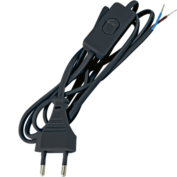 Изображение: шнур с выкл. и плоской вилкой шу01в шввп 2х0,75мм2  (черный) 2м в Минске