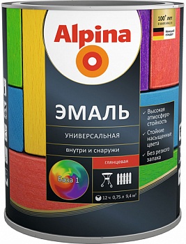 Картинка: эмаль алкидн. alpina эмаль универсальная база1, глянцевая  0,75 л / 0,88 кг в Минске