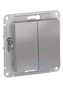 Картинка: выключатель atlasdesign 2-кл. с подсв. (алюминий)  т.м.schneider electric в Минске