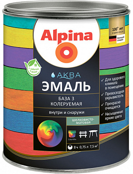 Картинка: эмаль акриловая водно-дисперсионная alpina аква база 3 шелковисто-матовая (0,85 л/0,91 кг) в Минске