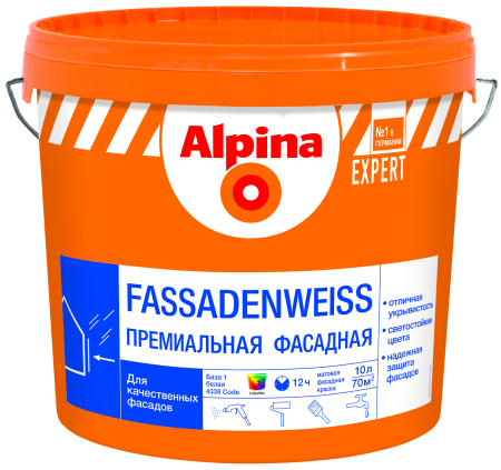 Изображение: краска вд-ак alpina expert fassadenweiss база 1 (белая) 10 л / 15,6 кг в Минске