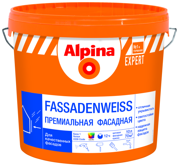 Изображение: краска вд-ак alpina expert fassadenweiss база 1 (белая) 10 л / 15,6 кг в Минске