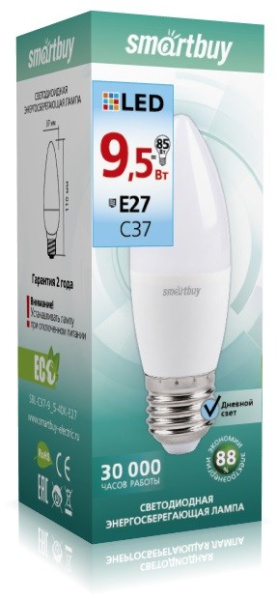 Изображение: лампа светодиодная (led) smartbuy-c37-9,5w/4000/е27 в Минске