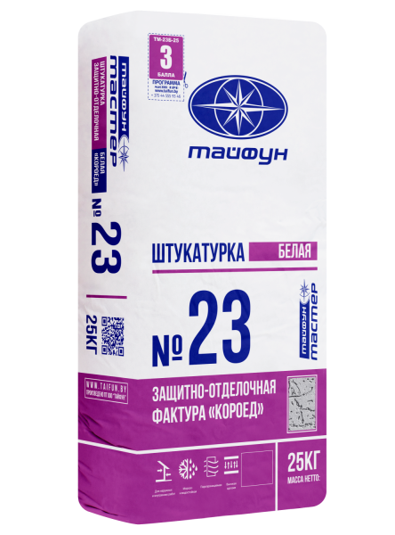 Изображение: штукатурка тайфун-мастер № 23,3 белая цементная с фактурой короед 3мм (25кг) в Минске