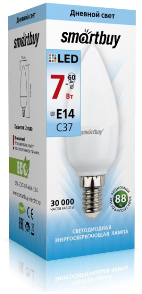 Изображение: лампа светодиодная (led) smartbuy-c37-07w/4000/e14 в Минске